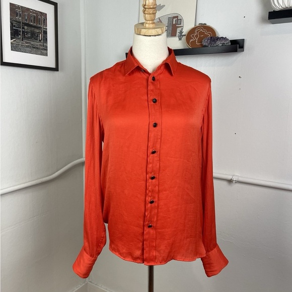 Rag & Bone Red Satin Blouse Logo Buttons - Picture 1 of 7
